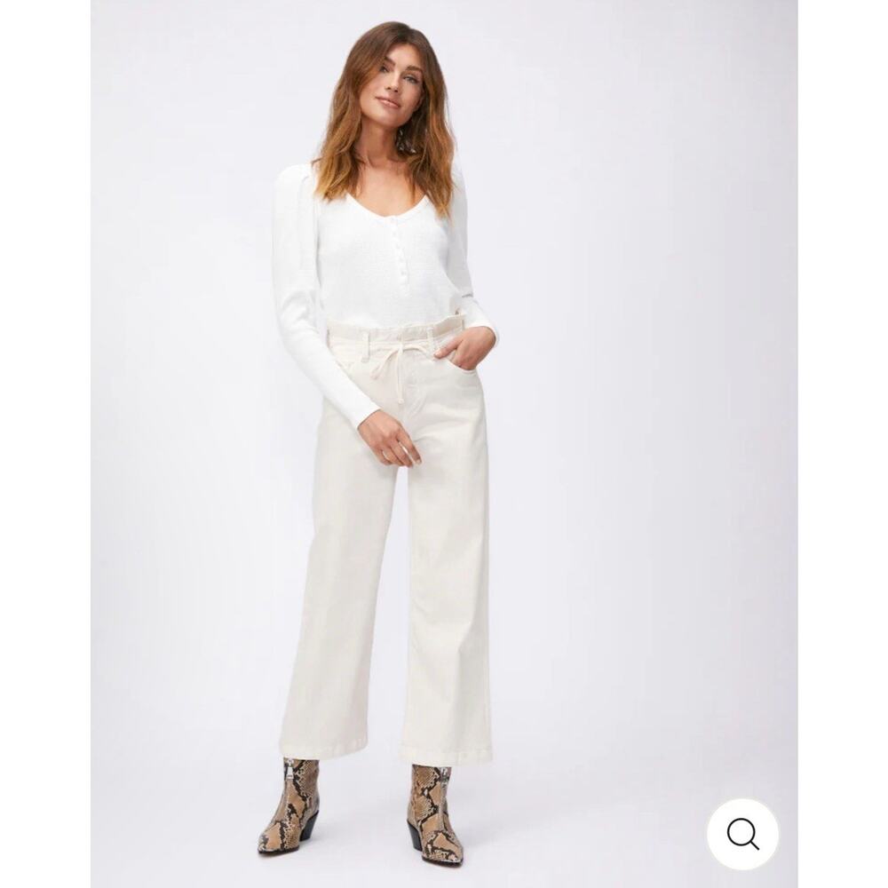 Paige Carly High Rise Utility Wide Leg Pants Sz‎ 32 Waistband Tie. Ecru $230